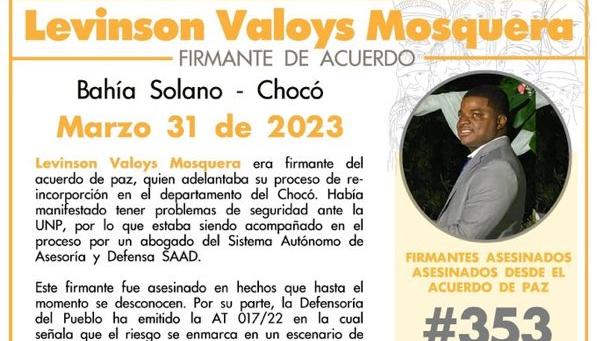 Levinson Valoys Mosquera, asesinado