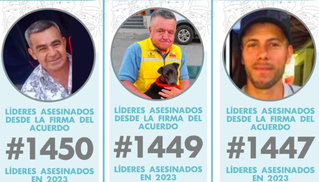 Jorge Pérez, Jaime López y Herney Muñoz, los tres lideres asesinados.