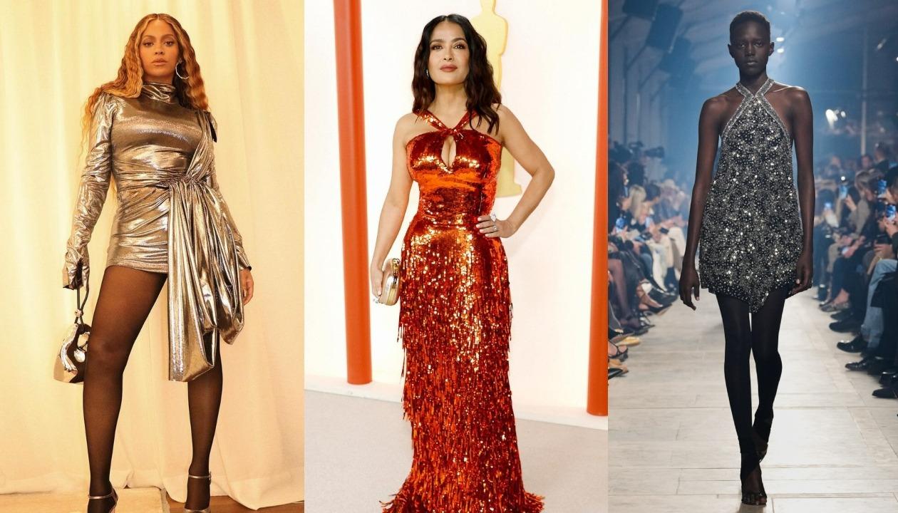 La cantante Beyonce, la actriz Salma Hayek y la modelo Alaato Jazyper Michael lucen vestidos metalizados