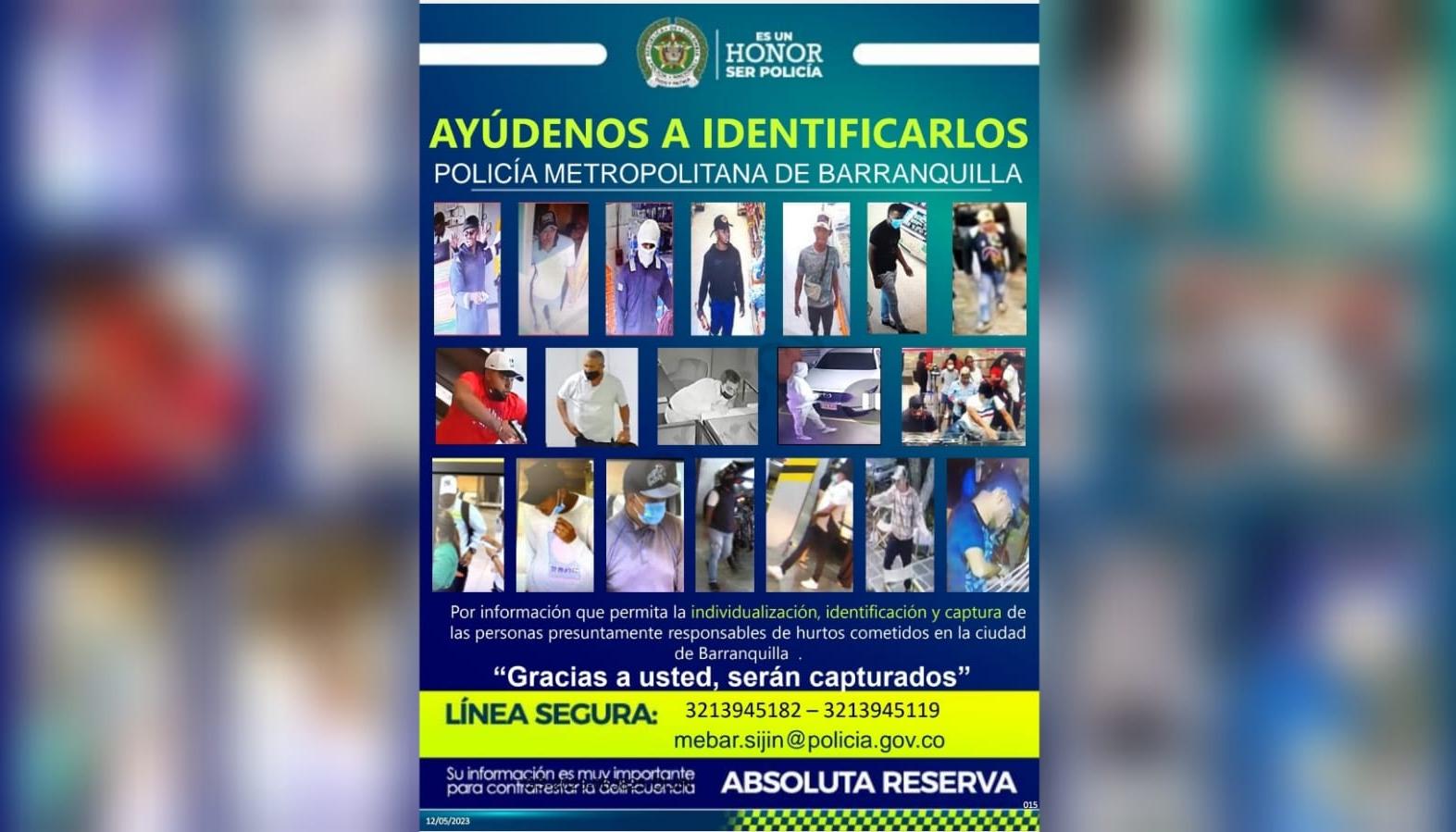 Cartel de los más buscados en Barranquilla.