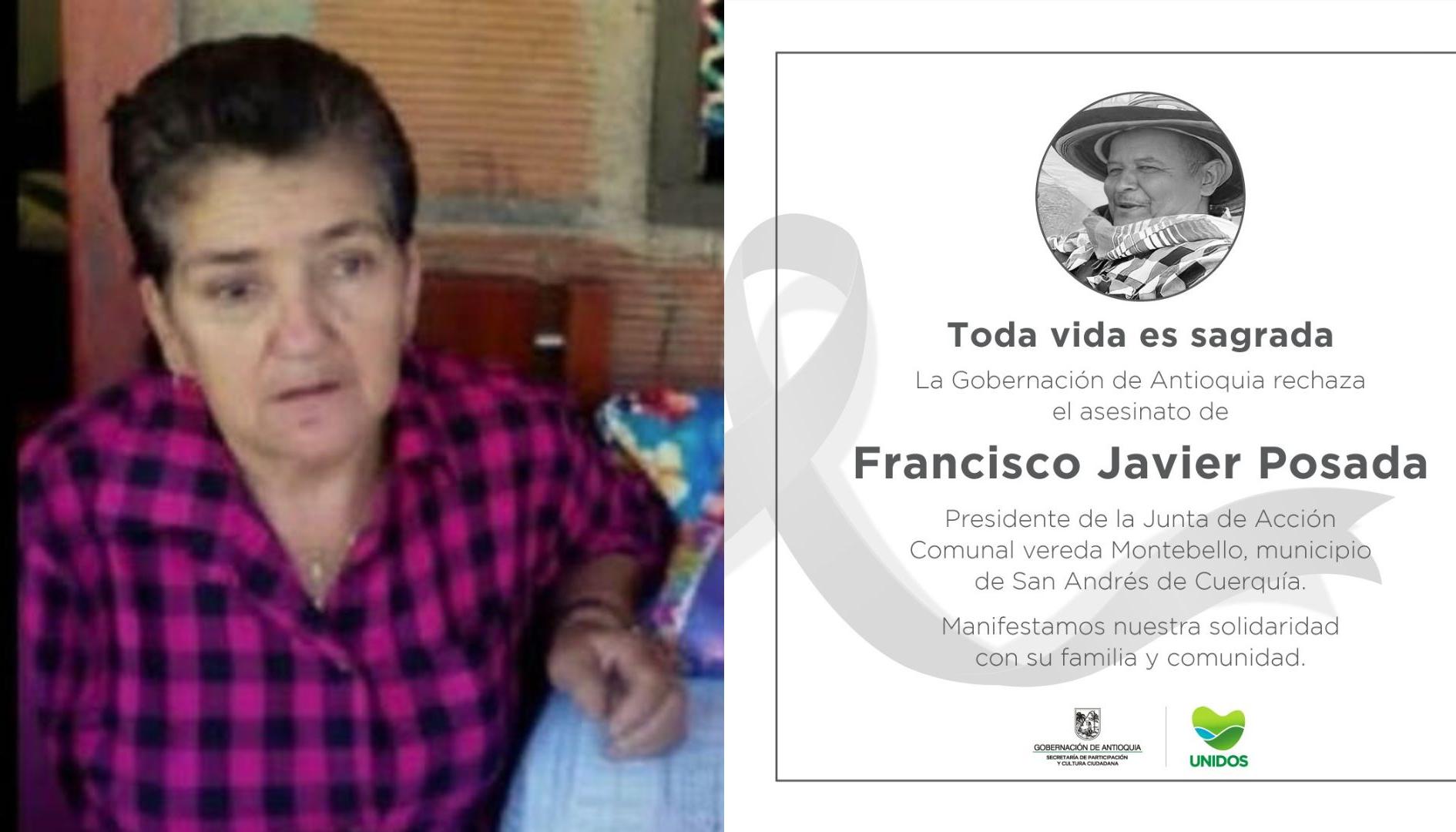 María Elvia Gómez De Gil y Francisco Javier Posada Posada, líderes sociales asesinados.