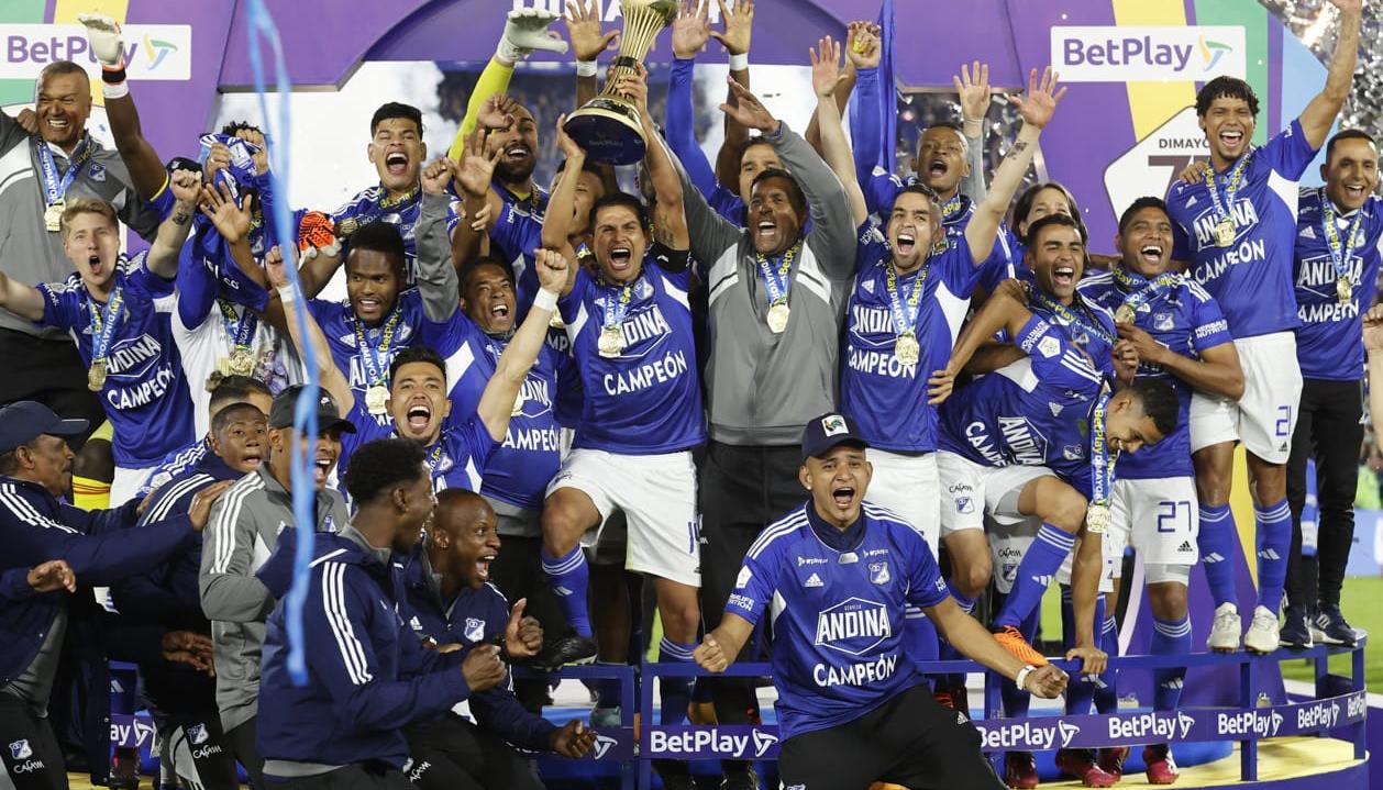 La celebración de Millonarios tras conquistar el título de la Liga Colombiana.
