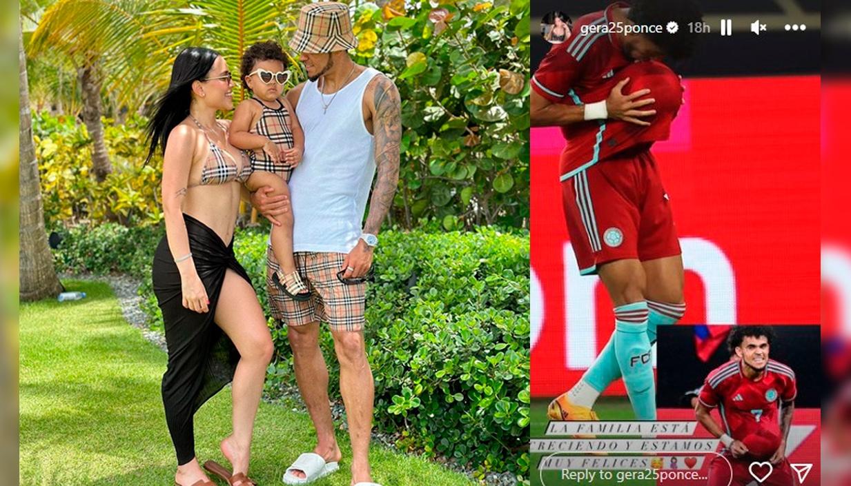 Luis Díaz y su esposa Geraldine Ponce con su hija Roma. En la siguiente, la foto de la celebración