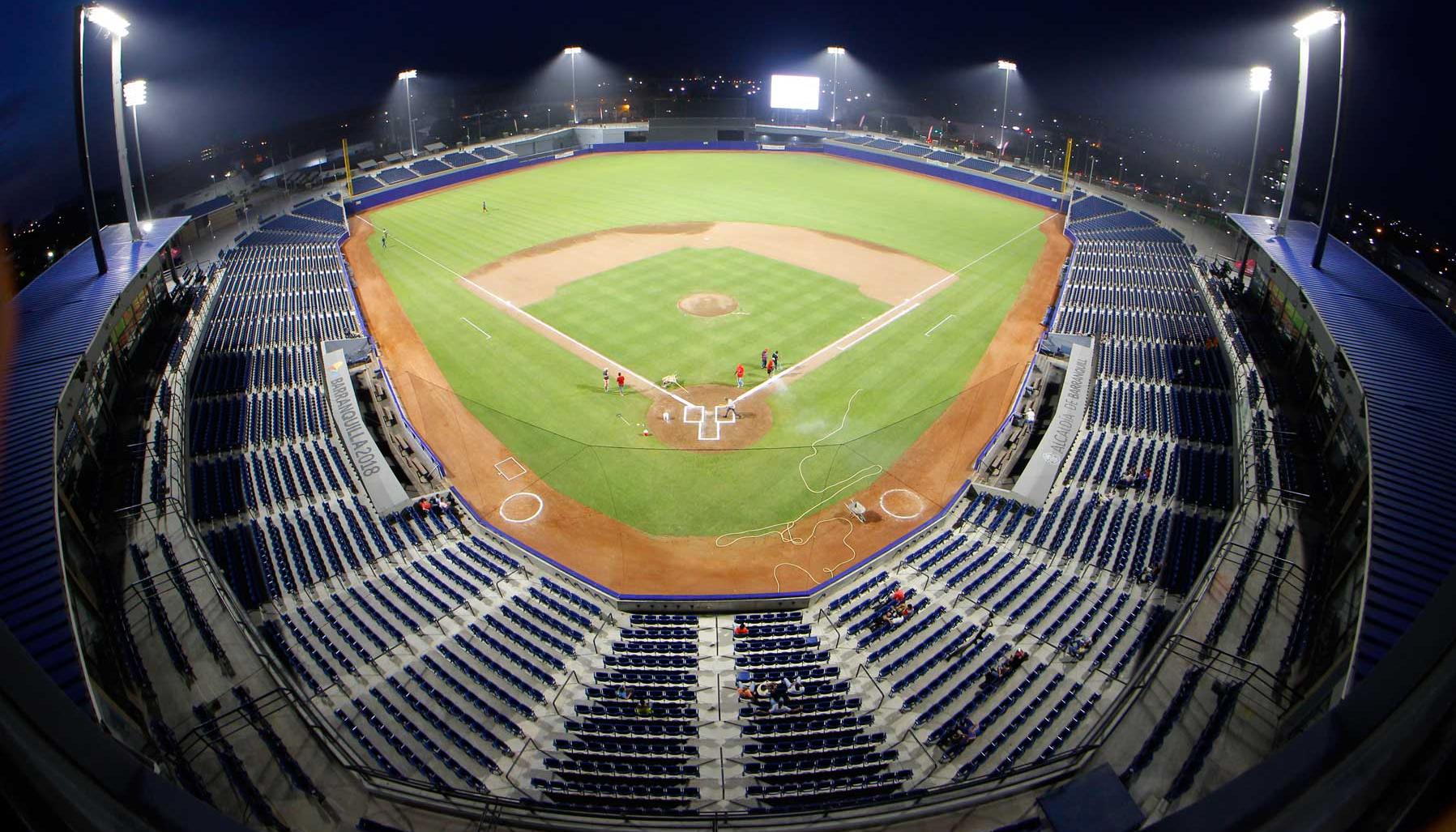 Estadio de béisbol Édgar Rentería, obra bandera de los Juegos de 2018. 