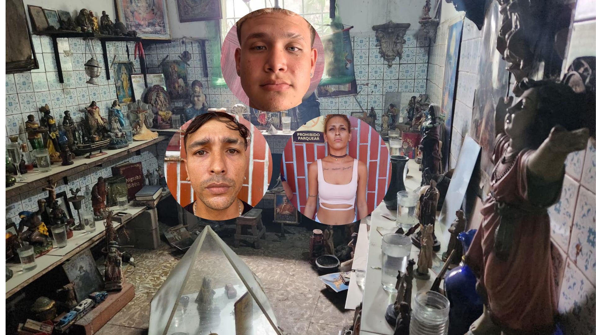 'Shakur', 'Melenita' yt 'Web cam',  y al fondo un altar.