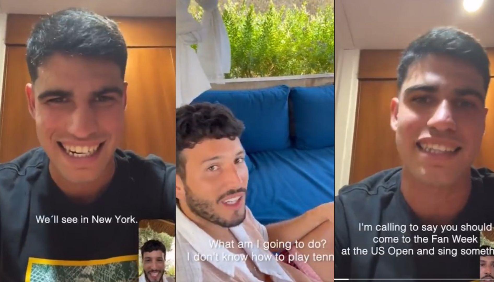 Alcaraz y Sebastián Yatra en una videollamada. 