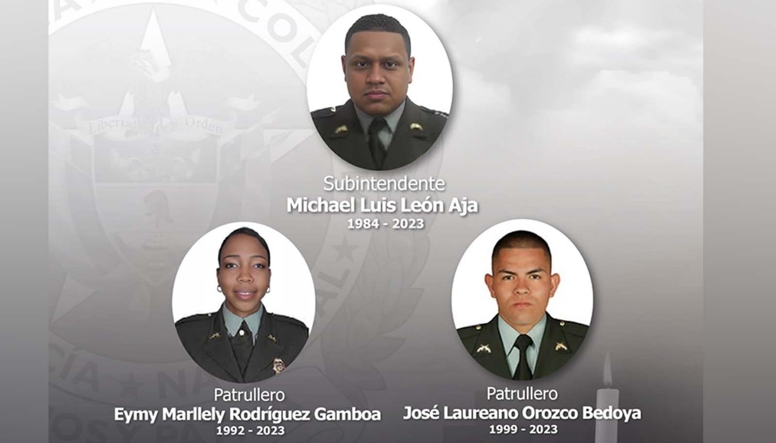 Fotos de los tres uniformados asesinados.