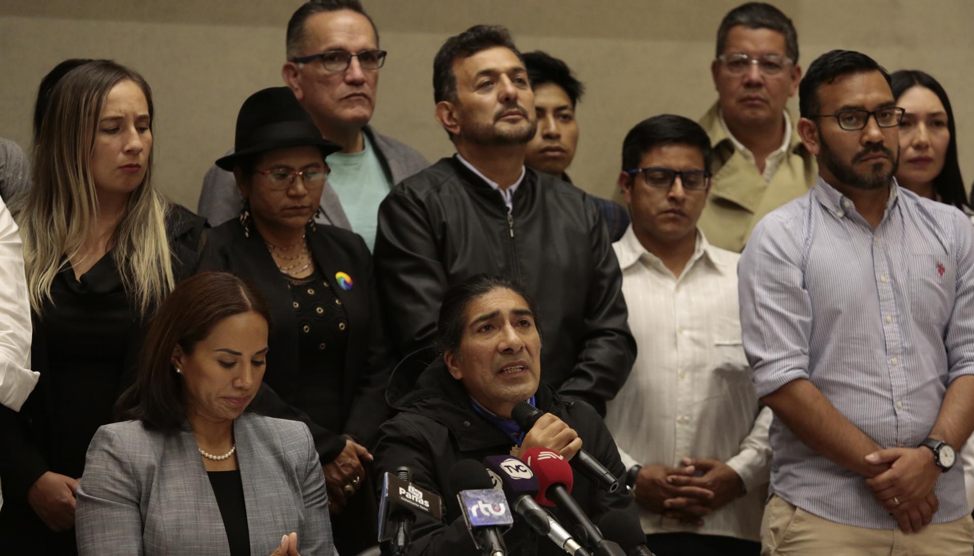 El candidato a la Presidencia de Ecuador Yaku Pérez en rueda de prensa