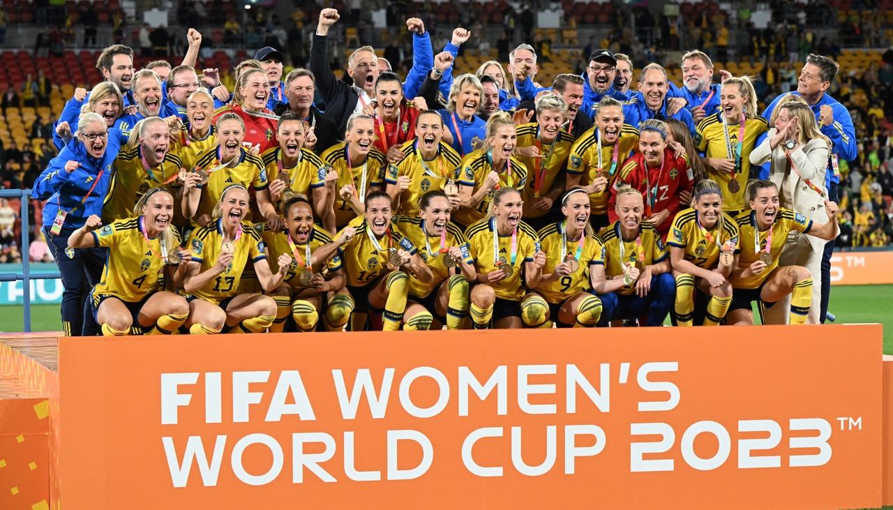 Las jugadoras suecas tras obtener el tercer lugar del Mundial femenino.
