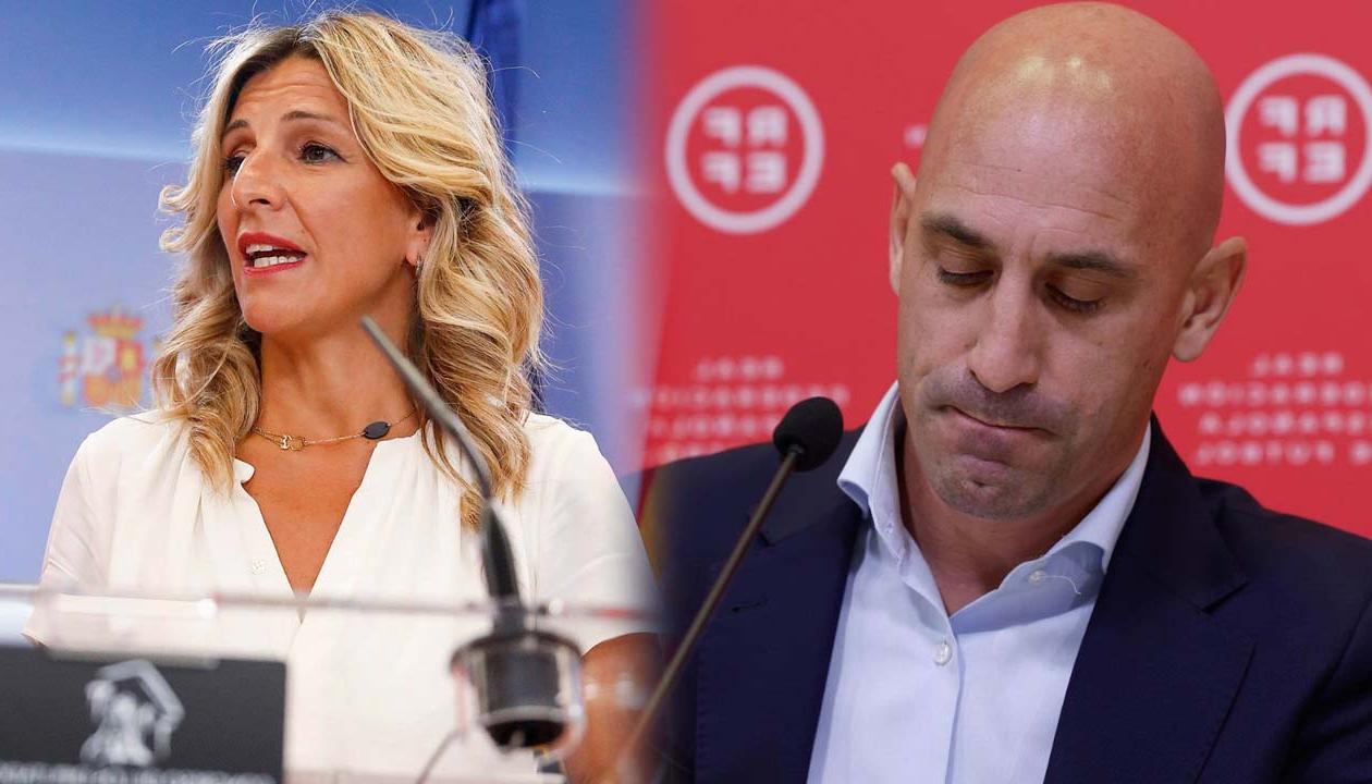 La vicepresidenta de España, Yolanda Díaz, y el presidente de RFEF, Luis Rubiales