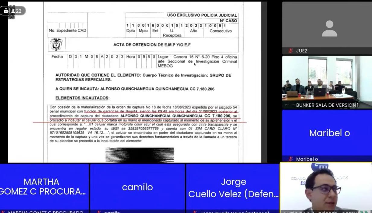 Aspecto de la audiencia virtual contra los policías este viernes. 