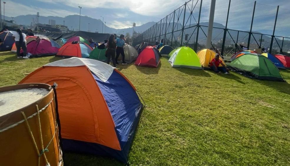 Carpas en el parque Tercer Milenio en Bogotá, donde se están concentrando los índígenas.  