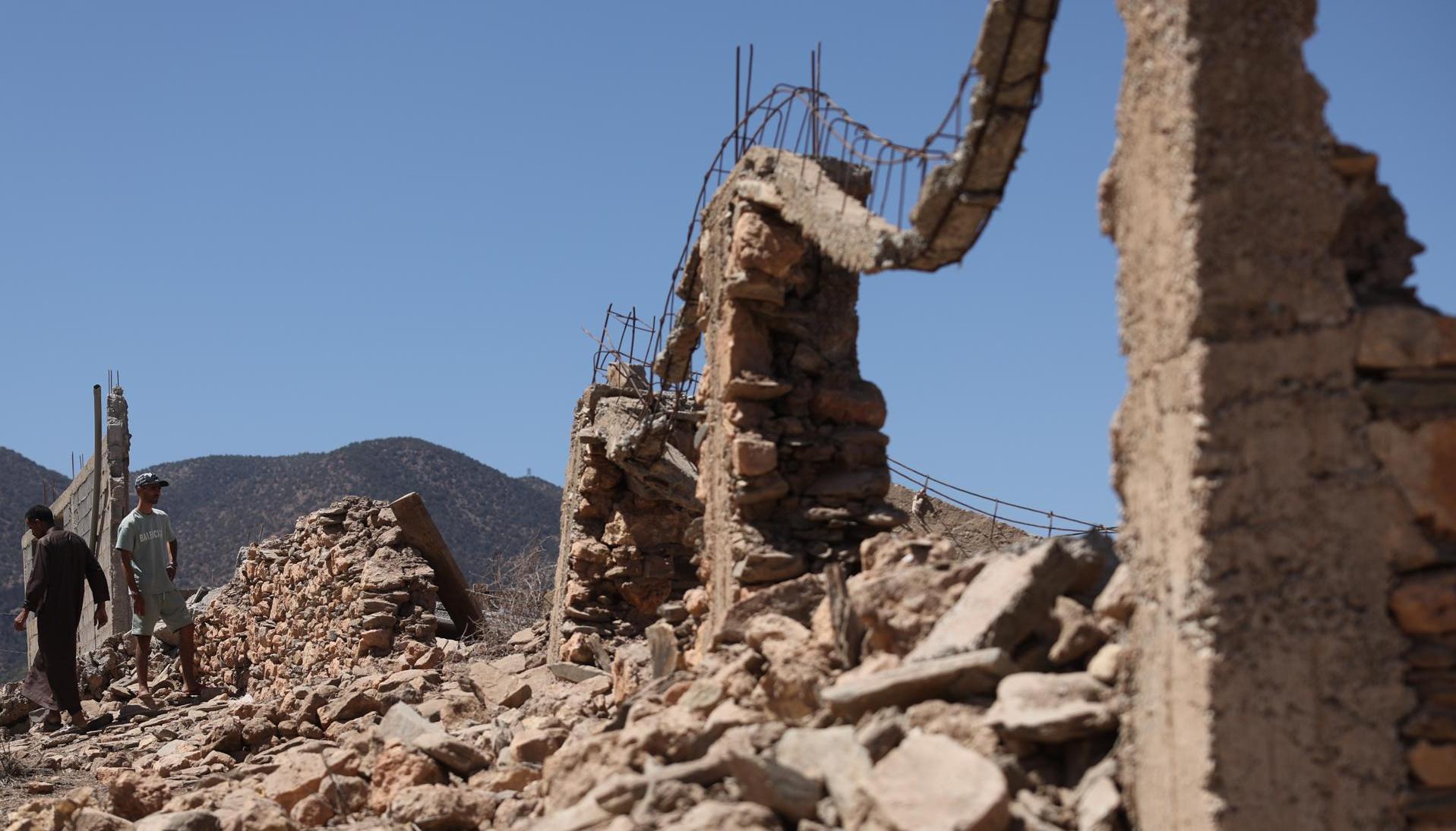 Edificios destruidos en la aldea de Tafeghaghte, Marruecos.