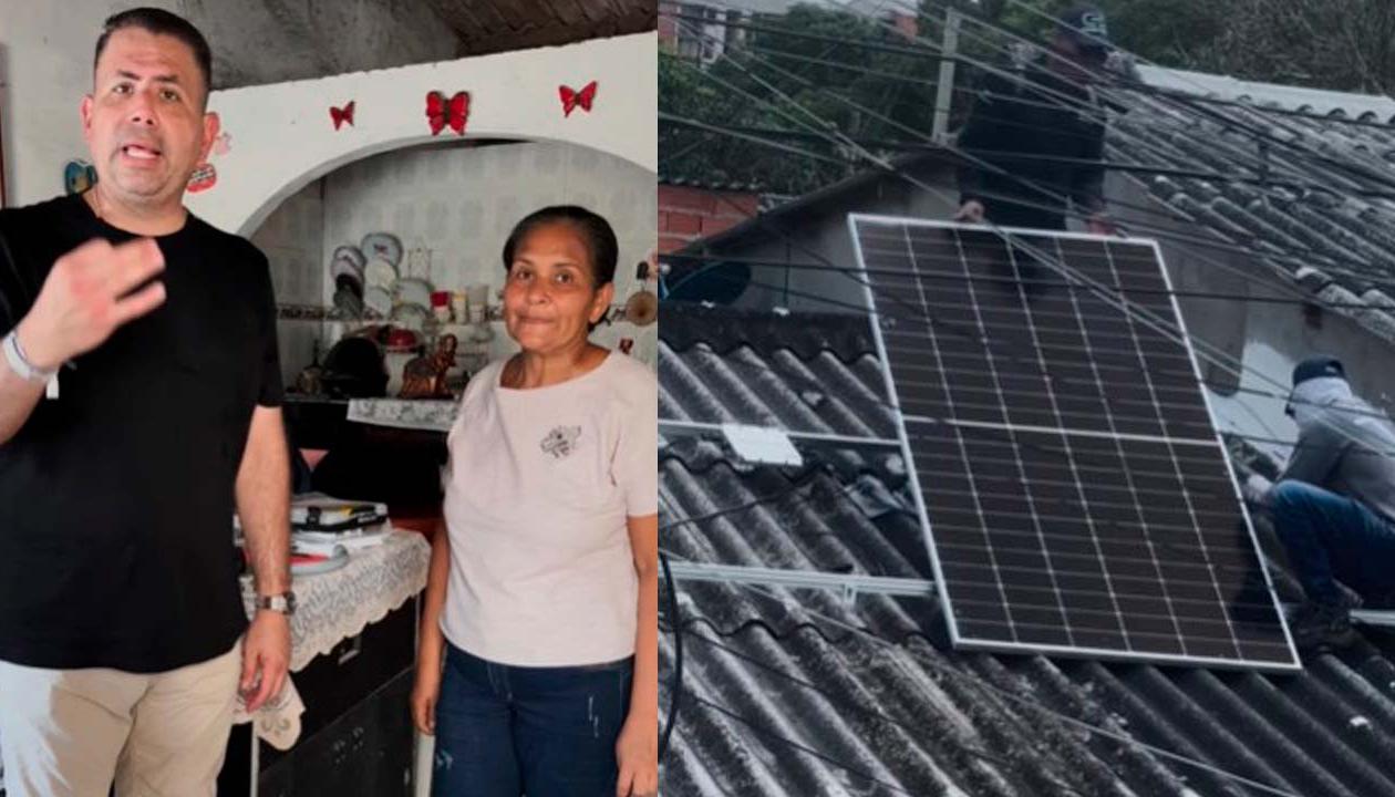 El candidato a la Asamblea por el Partido de la U, Harry Canedo, con la primera beneficiada de energía solar