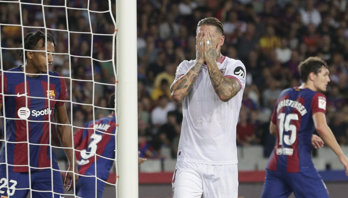 El lamento de Sergio Ramos tras el gol en contra ante el Barcelona. 