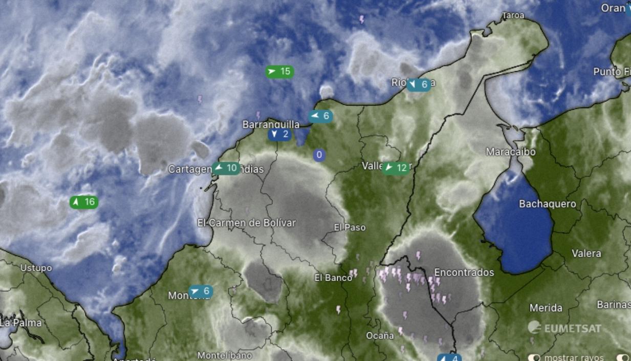 Imagen satelital del clima en la Región Caribe este viernes. 