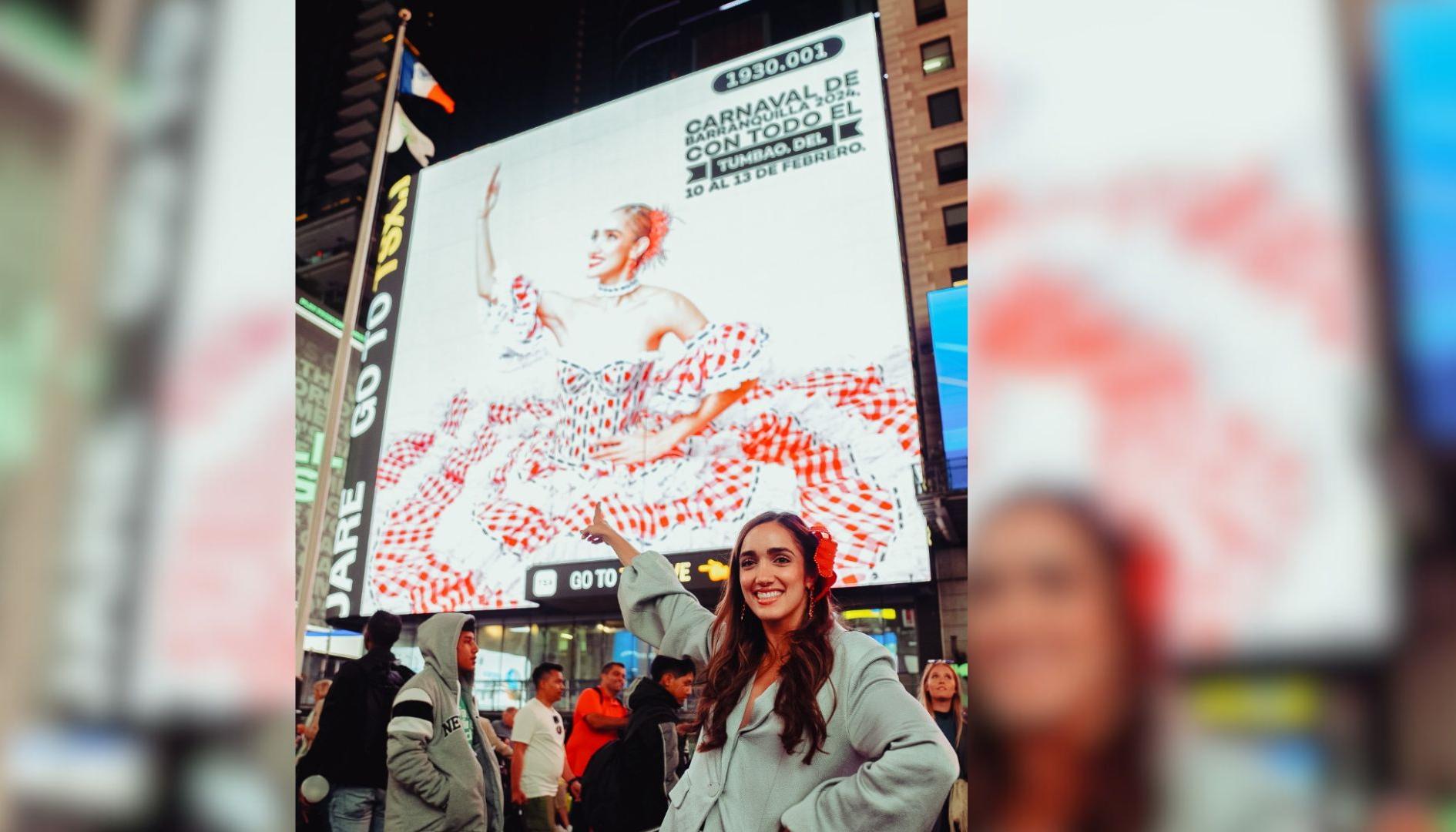 Melissa Cure Villa, la Reina del Carnaval de Barranquilla 2024 en el Times Square.