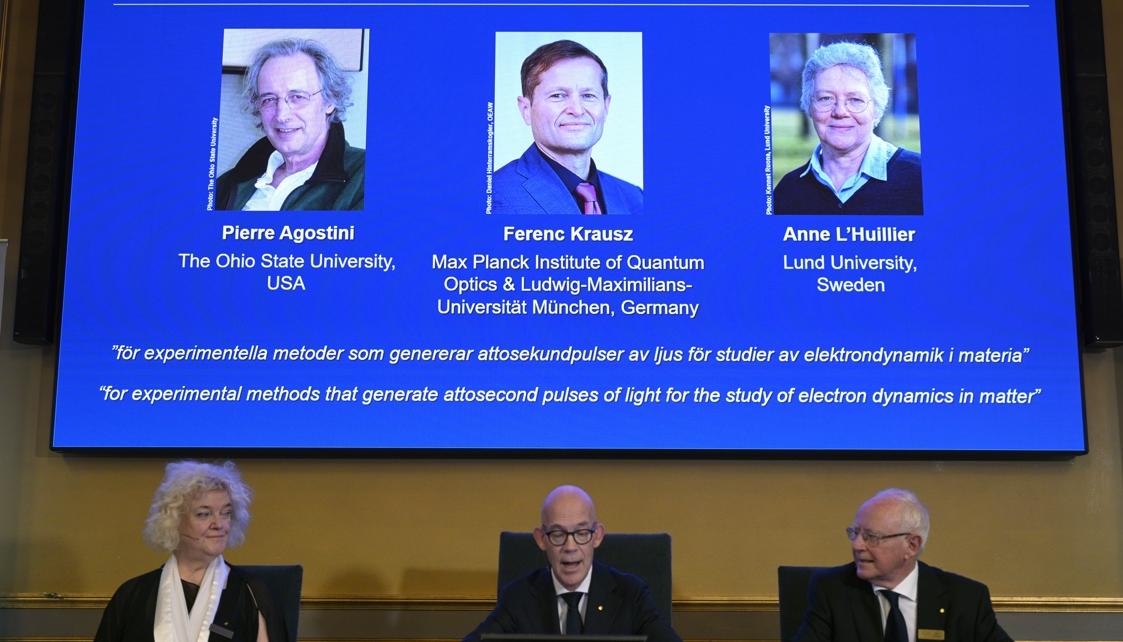 Pierre Agostini, Ferenc Krausz y Anne L'Huillier.