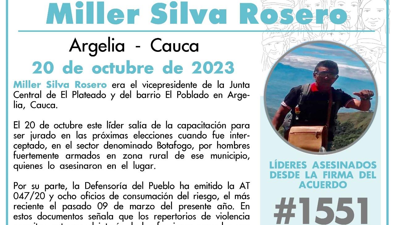 Miller Silva Romero, líder asesinado en el Cauca