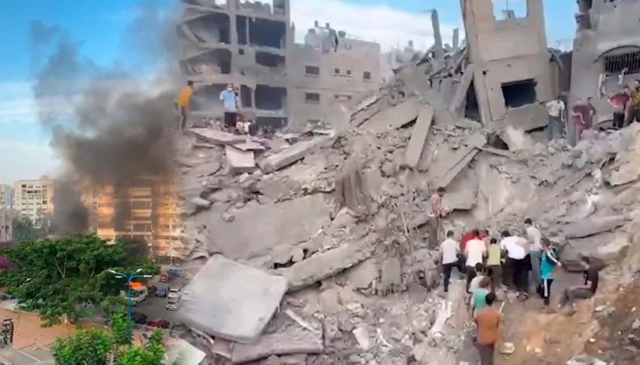 Los bombardeos causaron un enorme agujero que arrastró viviendas aledañas