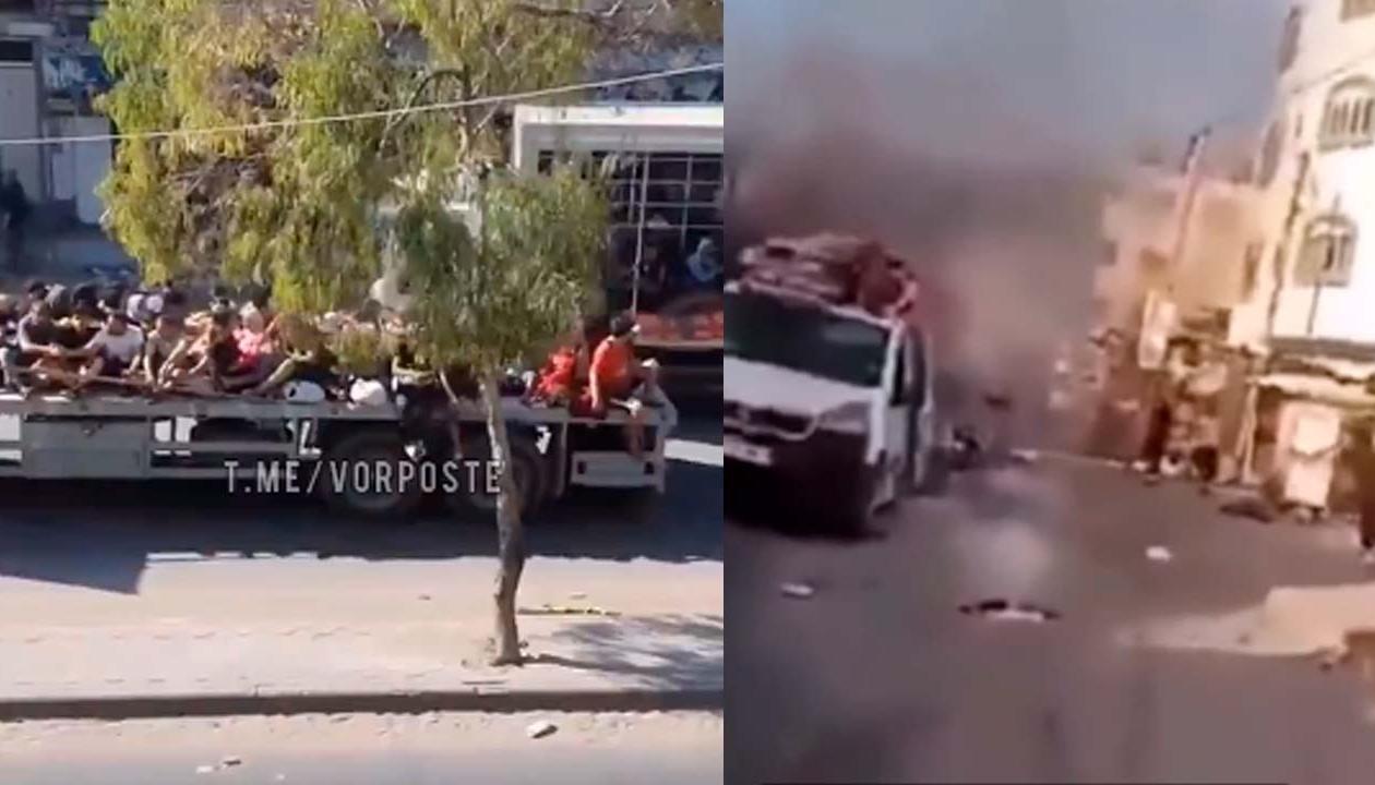 La caravana de refugiados antes y después del ataque con explosivo