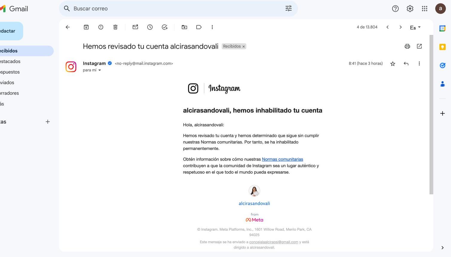 Pantallazo del mensaje del hackeo a la cuenta de la campaña de la candidata Alcira Sandoval.