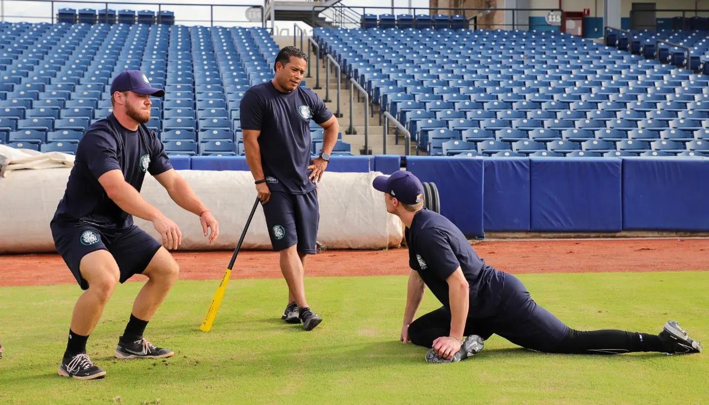 Aspecto de la primera práctica de Leones en el estadio Édgar Rentería. 