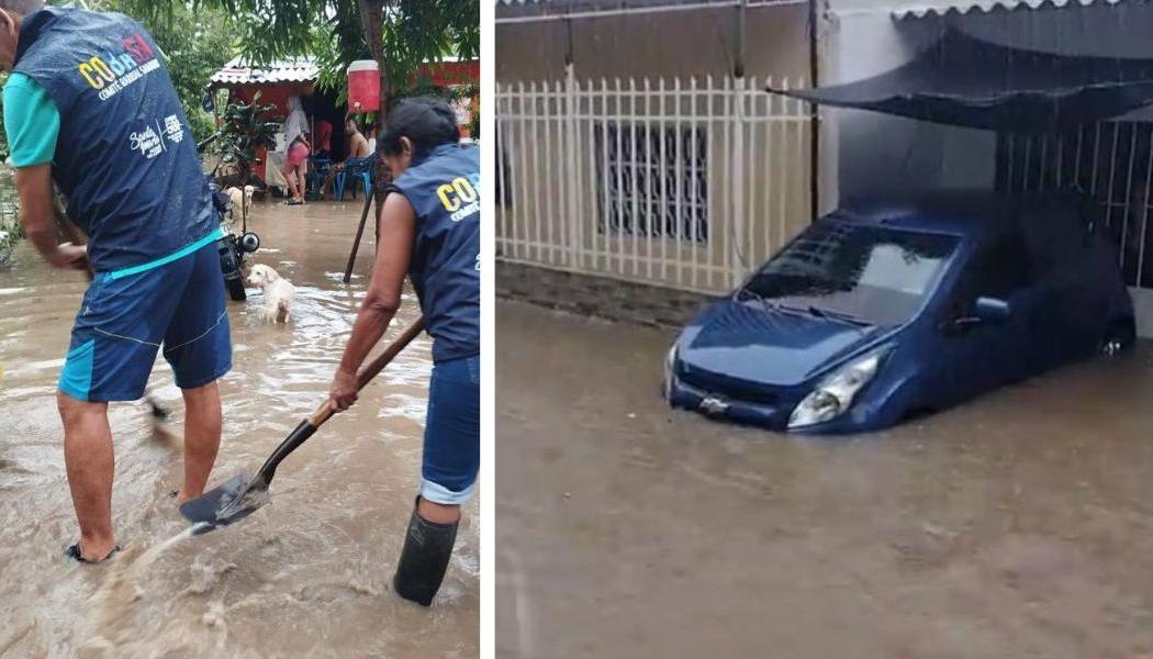 Dos escenas de la emergencia del domingo en Santa Marta tras las intensas lluvias