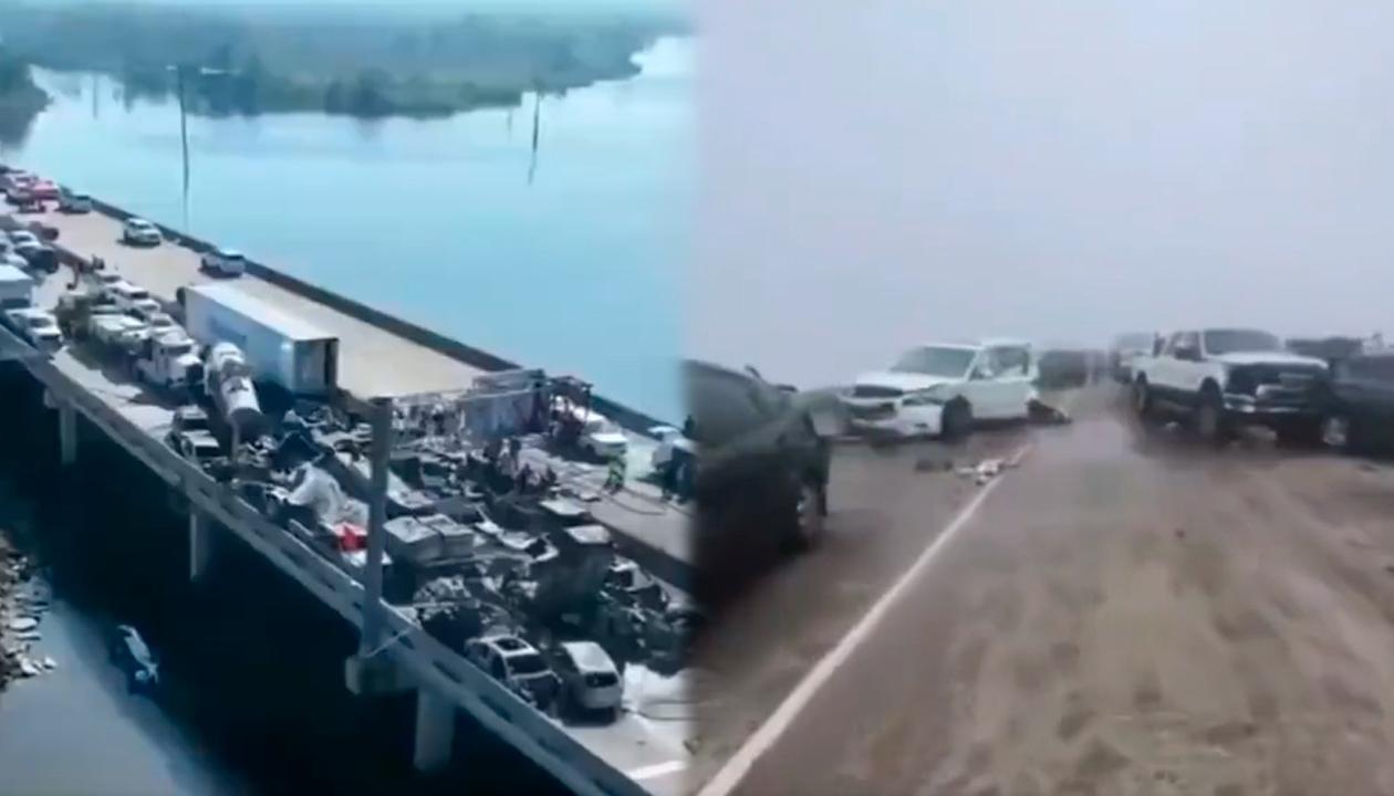 Vista aérea del accidente múltiple en Luisiana.