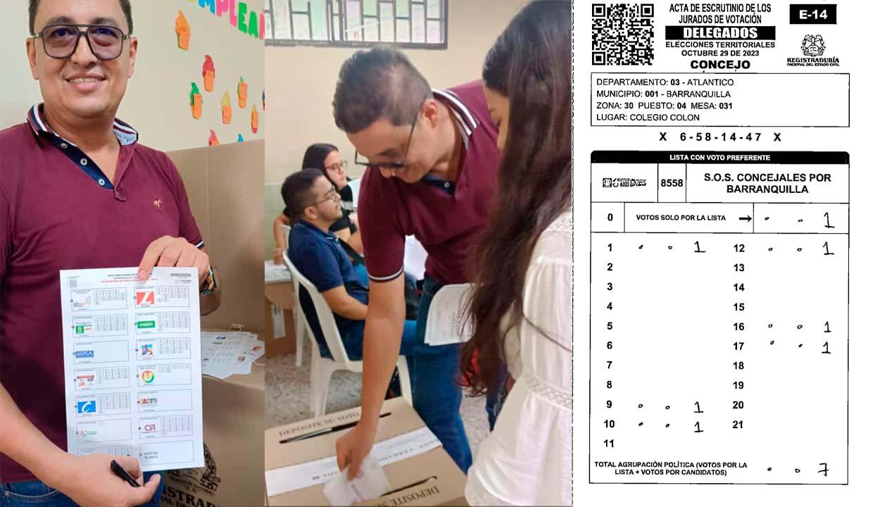 Gustavo Rojas al momento de depositar su voto y el formulario E-14