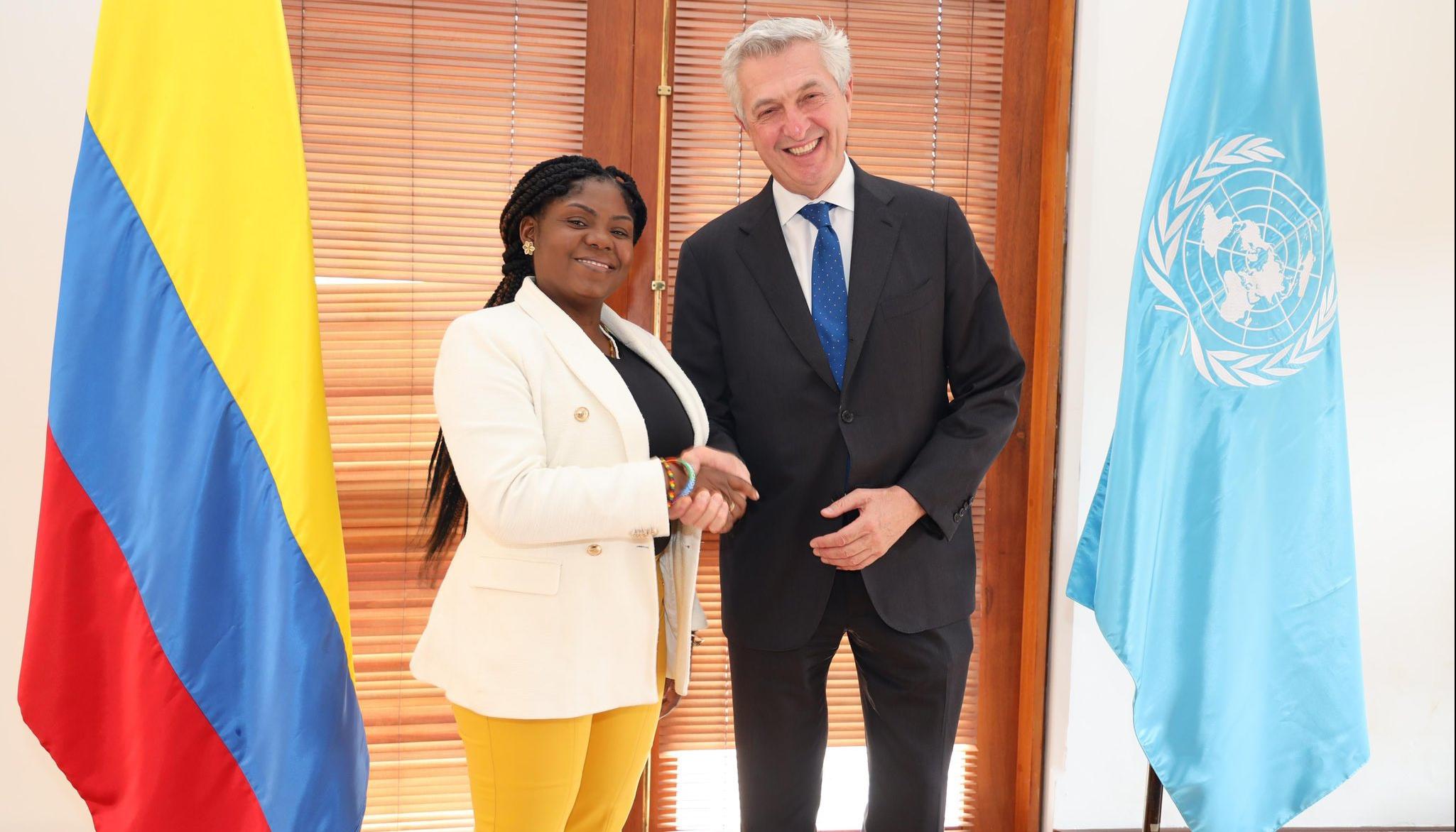 Filippo Grandi, Alto Comisiona​do de la ONU, junto a Francia Márquez, vicepresidenta del país.