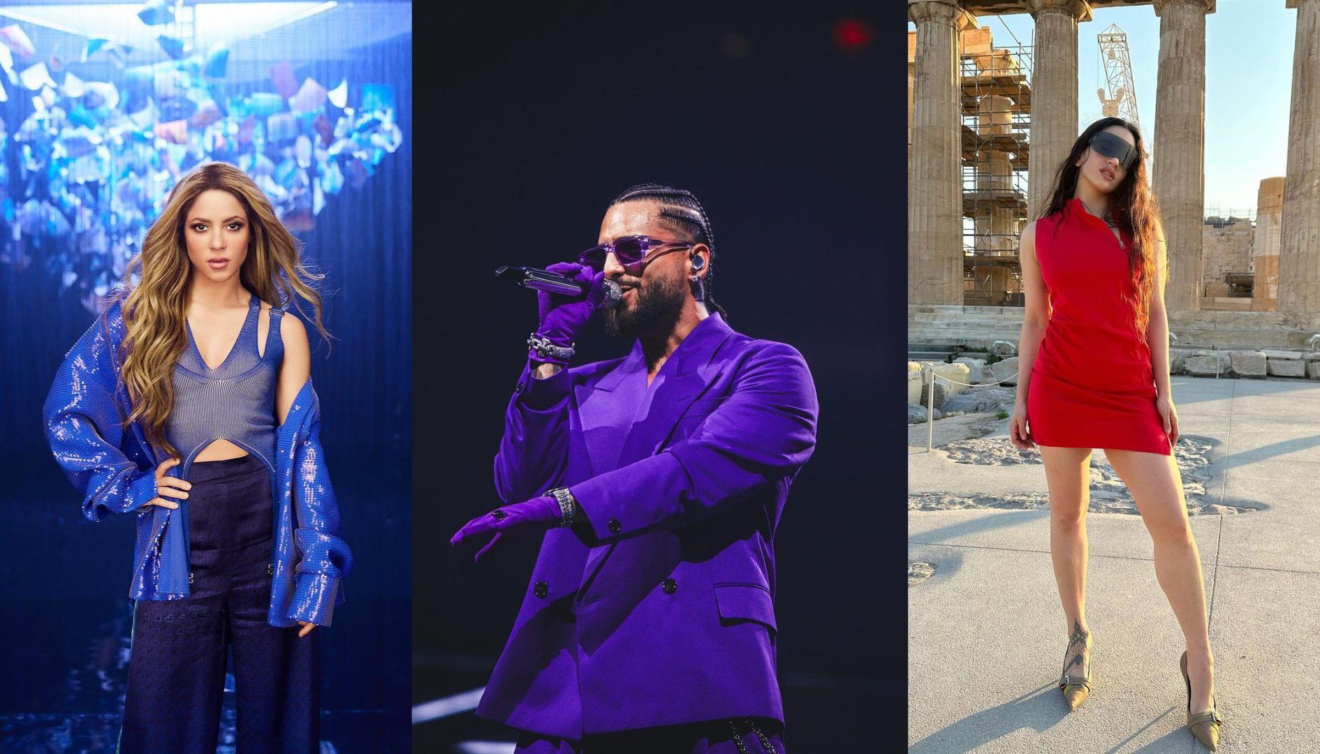 Los cantantes Shakira, Maluma y Rosalía.