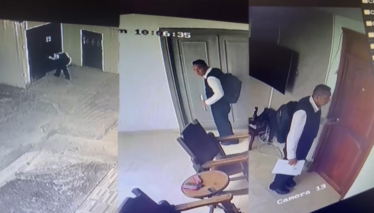 Ladrón ingresando na la casa cural de la parroquia Santa María del Camino.