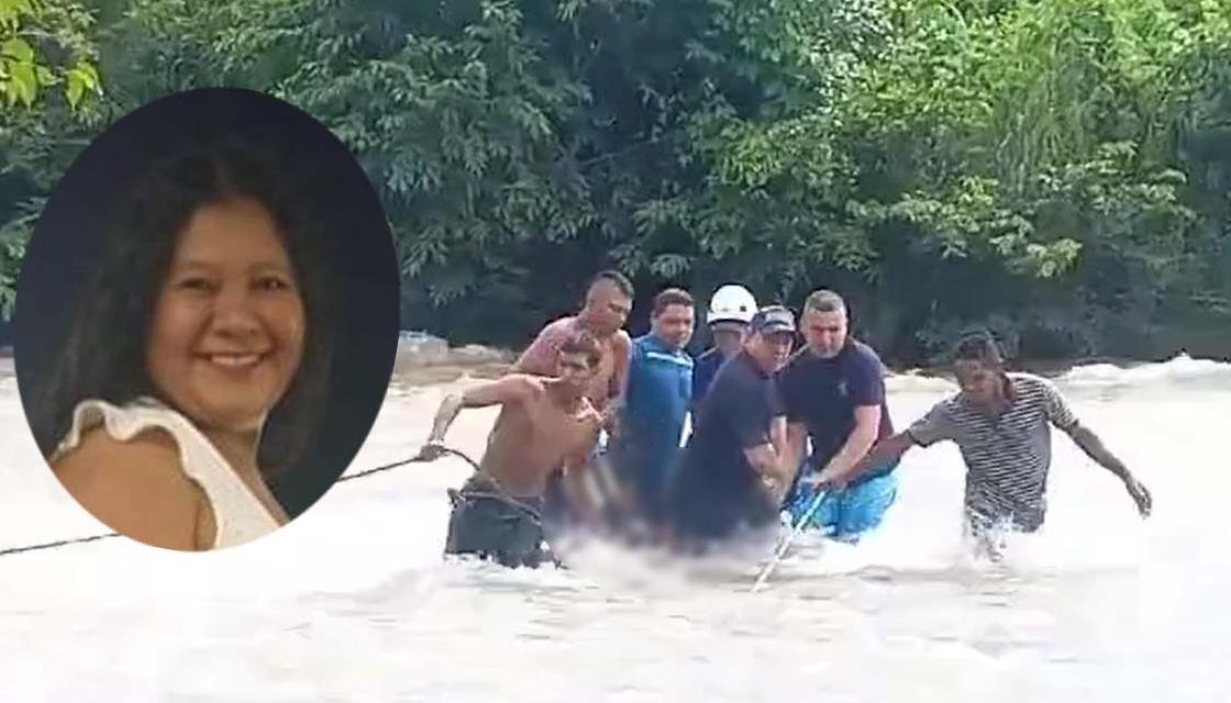 María López en momentos en que era rescatada del río Guatapurí