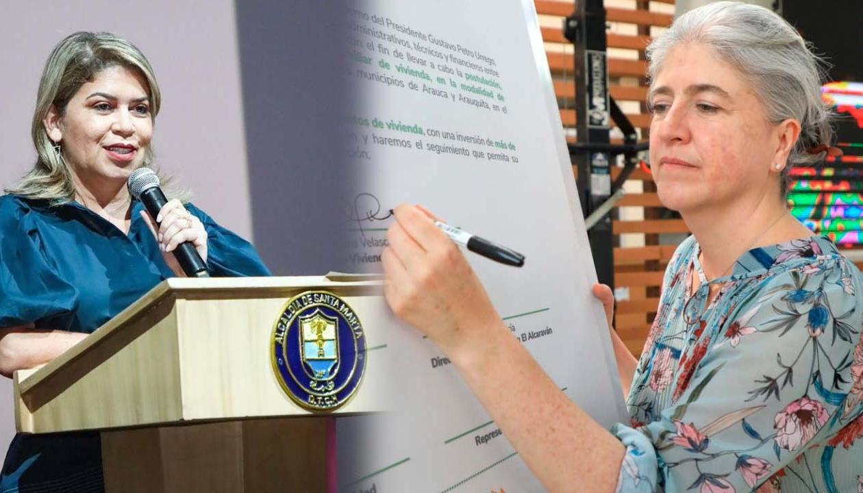 Virna Johnson, alcaldesa de Santa Marta, y Catalina Velasco, ministra de Vivienda. 