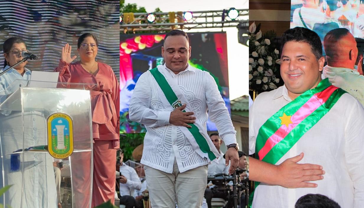 Alcira Sandoval, alcaldesa de Soledad; Fabián Bonett, alcalde de Galapa; y Edinson Palma, de Baranoa. 