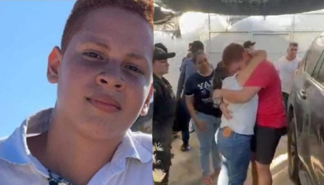 El joven liberado tras reencontrarse con su familia. 