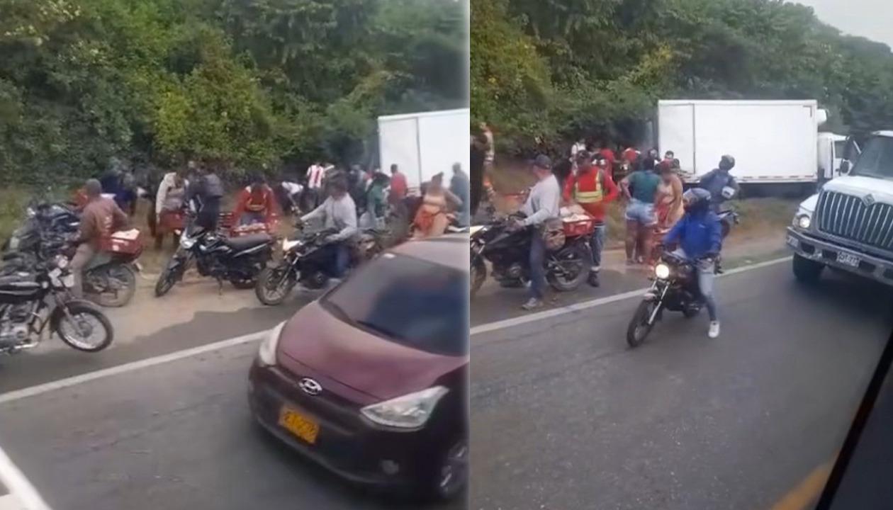 Comunidad saqueó camión de carne accidentado en Luruaco.