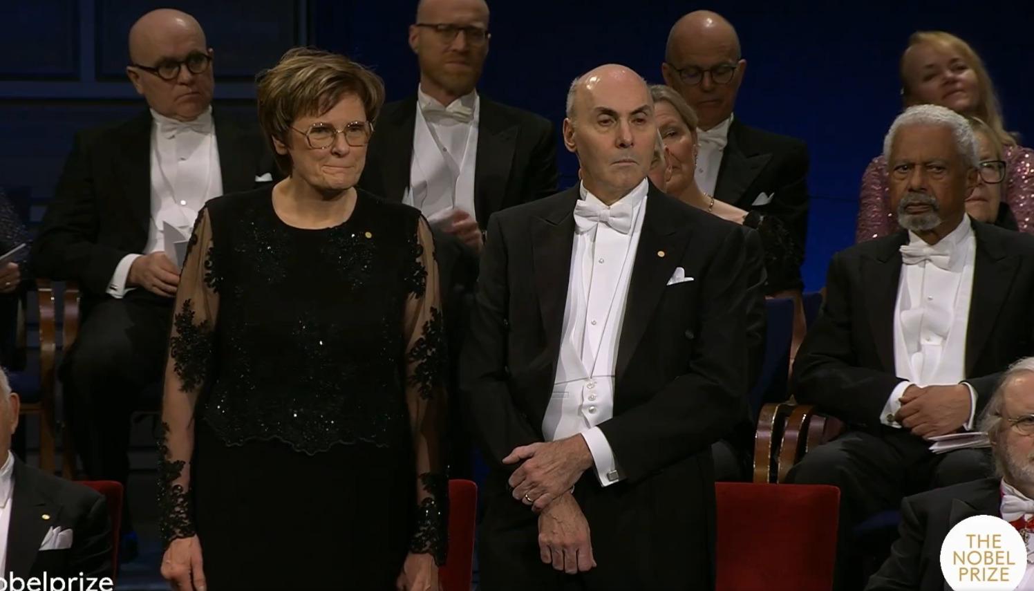 Los cientíticos Katalin Karikó y Drew Weissman, Premio Nobel de Medicina 2023, este domingo en Oslo