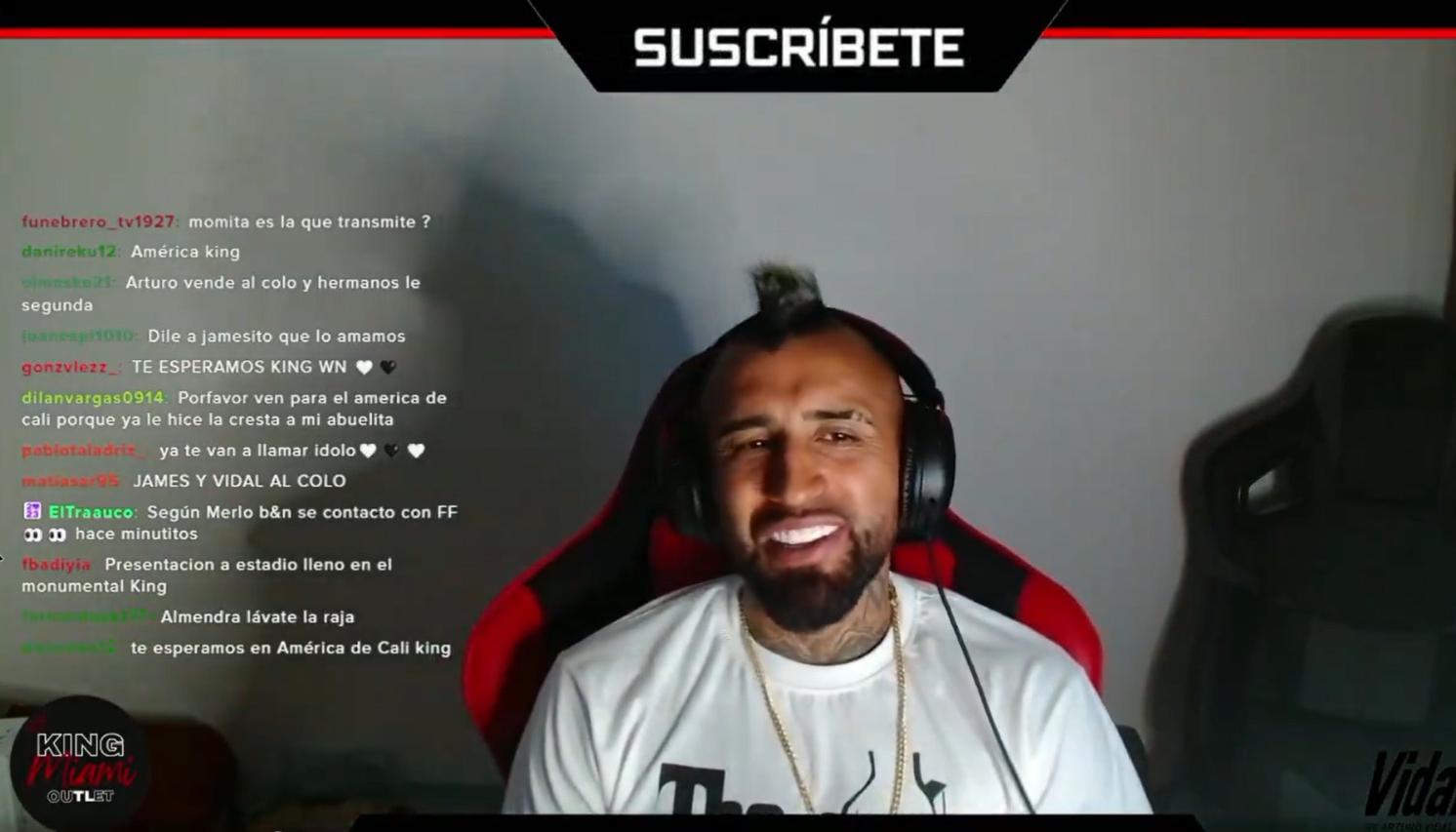 Arturo Vidal durante su diálogo en Twitch con James Rodríguez. 