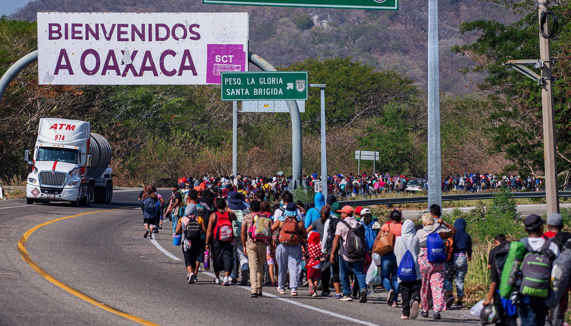 Caravana de migrantes en México.