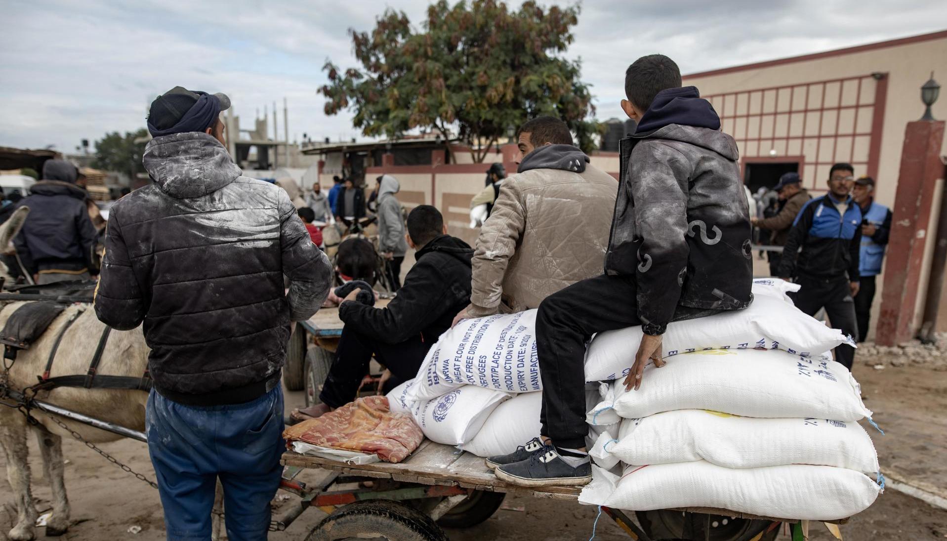 Palestinos recibiendo ayuda de la UNRWA.