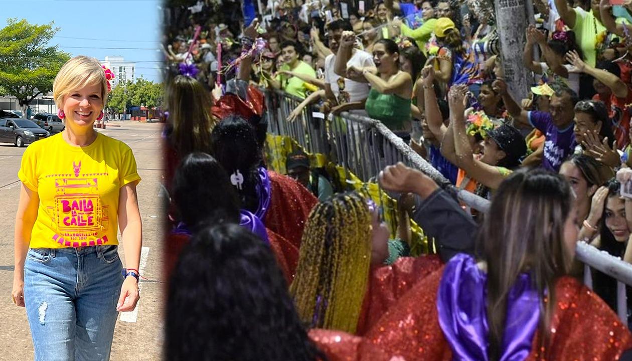 Sandra Gómez, gerente de Carnaval SAS, y archivo de desfile de la Guacherna.