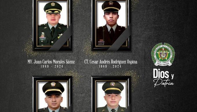 Los cuatro policías muertos en el accidente. 