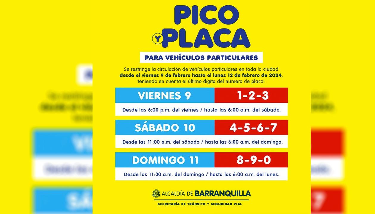 Pico y placa de Barranquilla durante Carnaval.