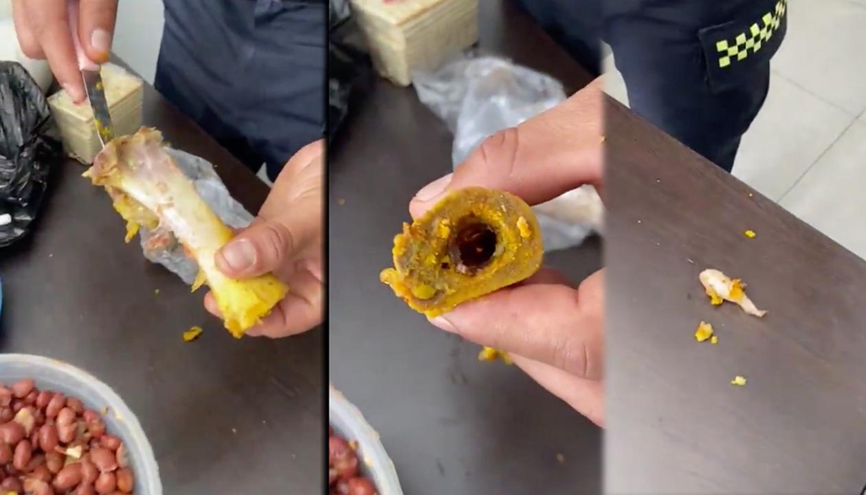 La drogaba estaba camuflada en el hueso. 