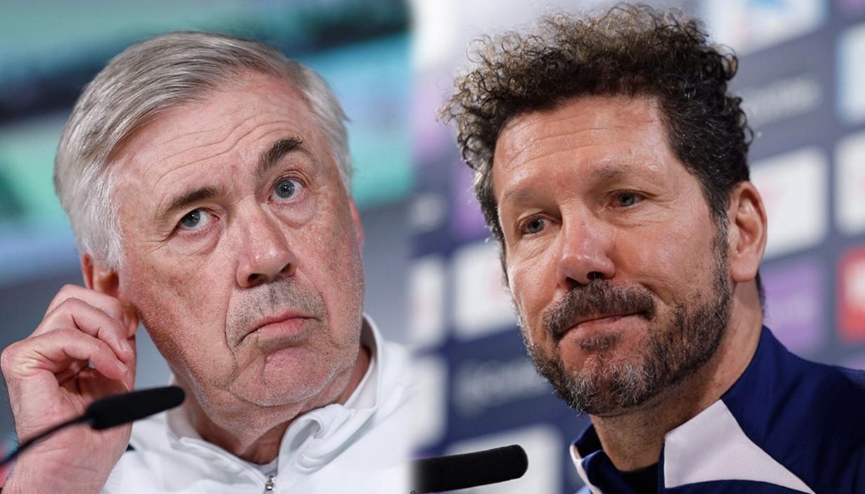 Carlo Ancelotti y Diego Simeone, entrenadores del Real Madrid y Atlético de Madrid, respectivamente. 