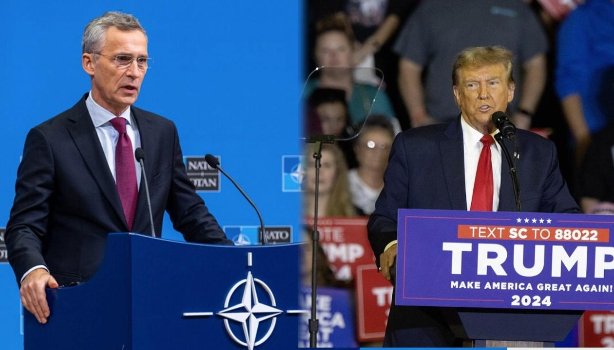 Jens Stoltenberg, secretario de la OTAN, y Donald Trump, candidato presidencial de Estados Unidos.