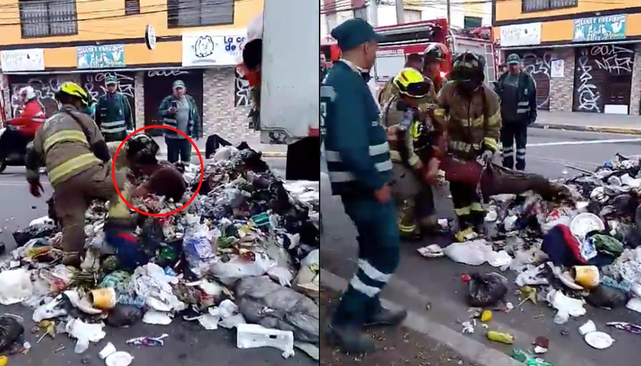 El hombre estaba en un contenedor de basura.