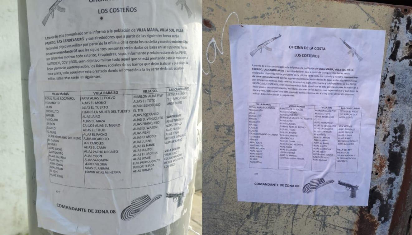 Panfletos que han aparecido en varios barrios de Soledad. 